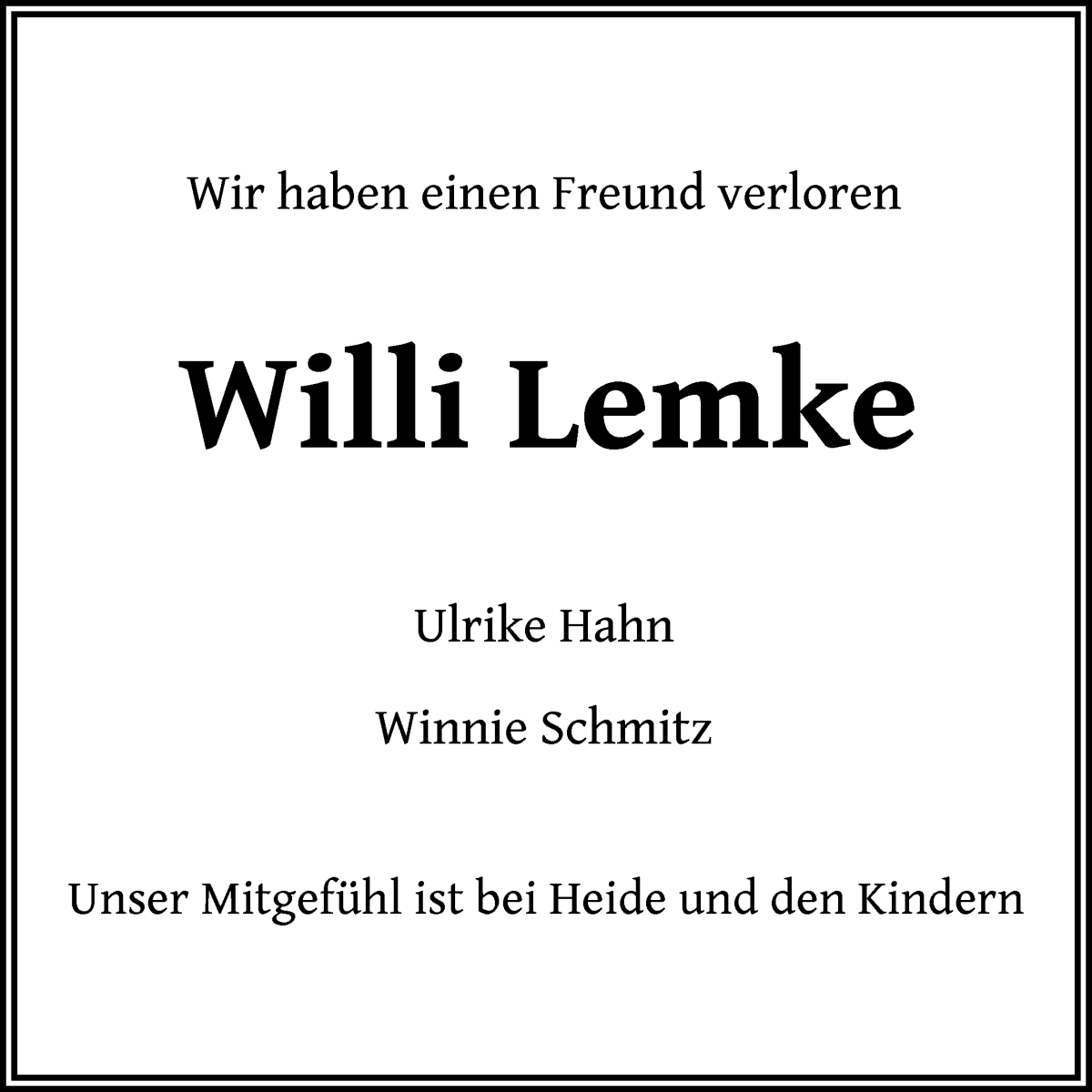  Traueranzeige für Willi Lemke vom 17.08.2024 aus WESER-KURIER