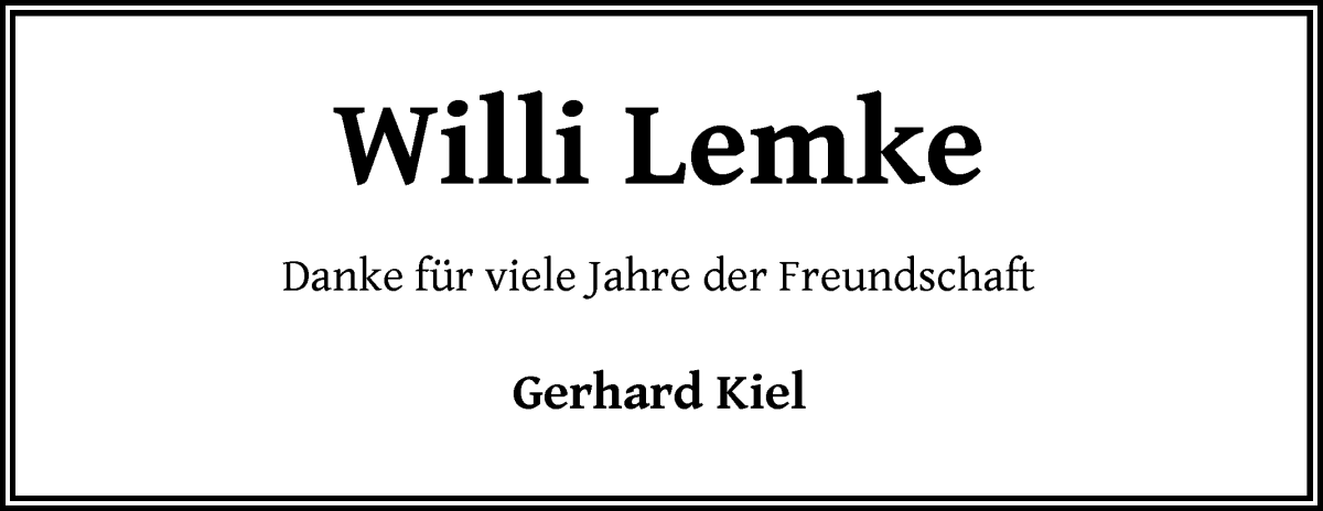 Traueranzeige von Willi Lemke von WESER-KURIER