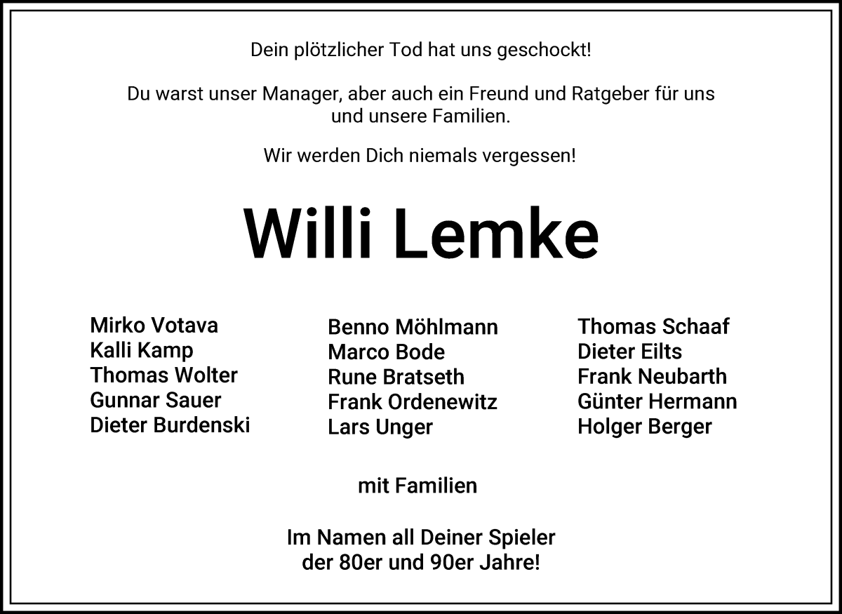  Traueranzeige für Willi Lemke vom 17.08.2024 aus WESER-KURIER