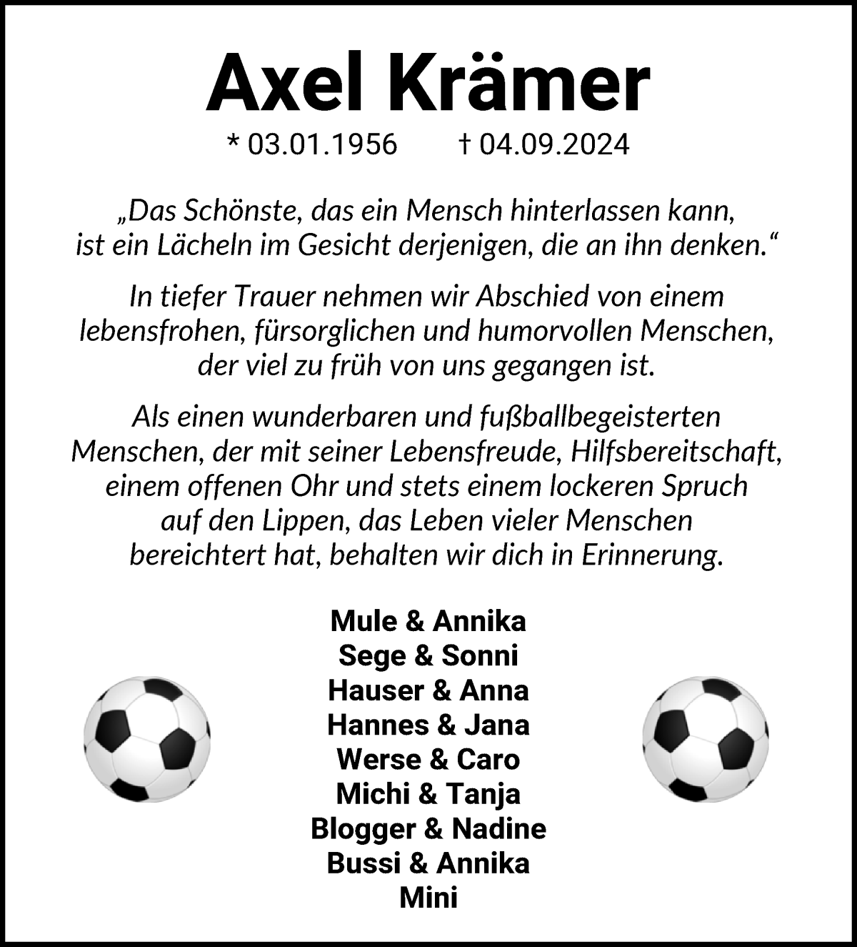 Traueranzeige von Axel Krämer von WESER-KURIER