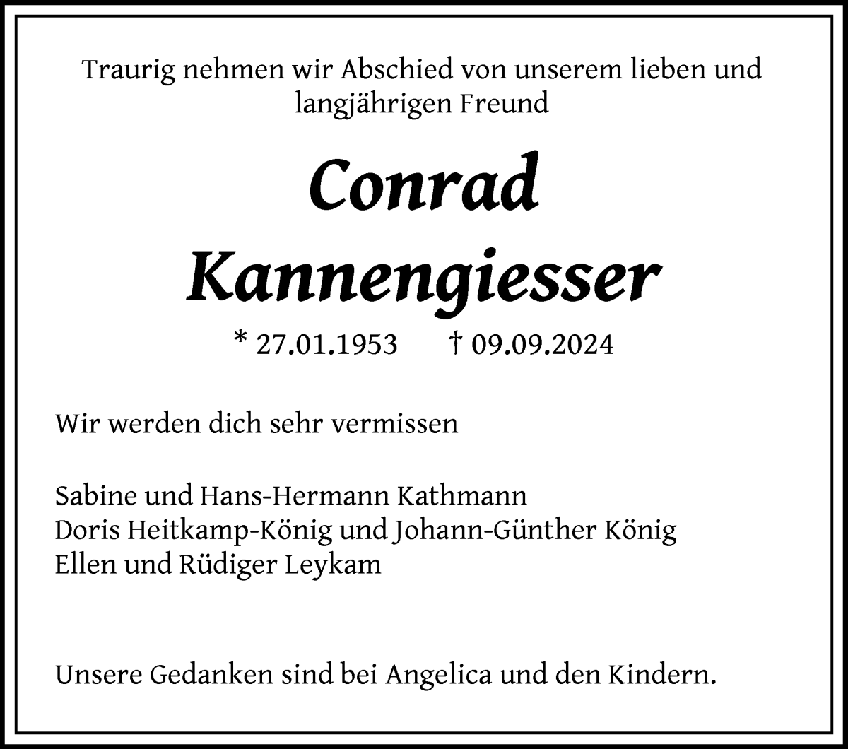 Traueranzeige von Conrad Kannengiesser von WESER-KURIER