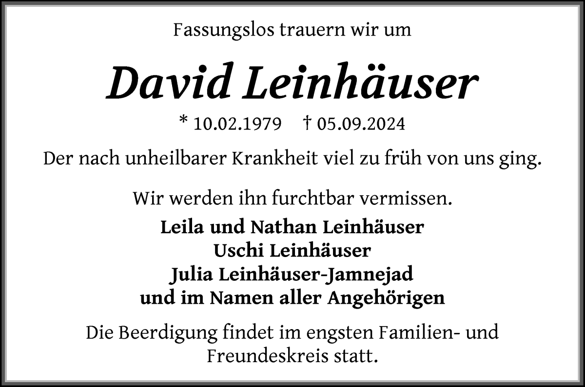 Traueranzeige von David Leinhäuser von WESER-KURIER