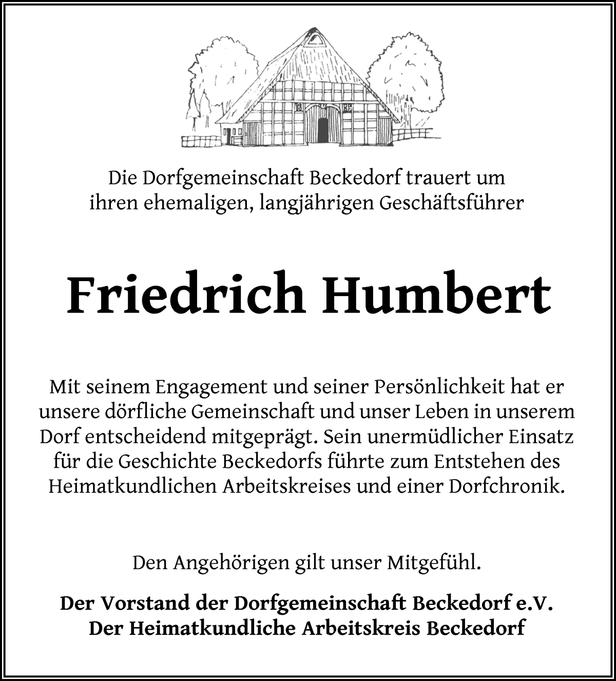 Traueranzeige von Friedrich Humbert von Die Norddeutsche