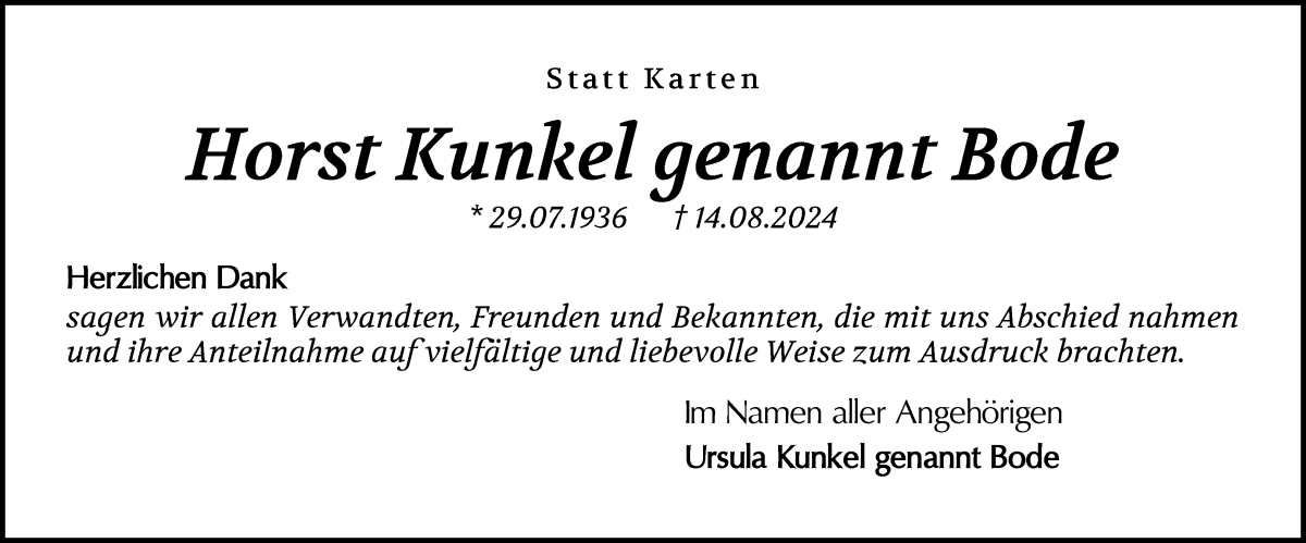 Traueranzeige von Horst Kunkel von WESER-KURIER