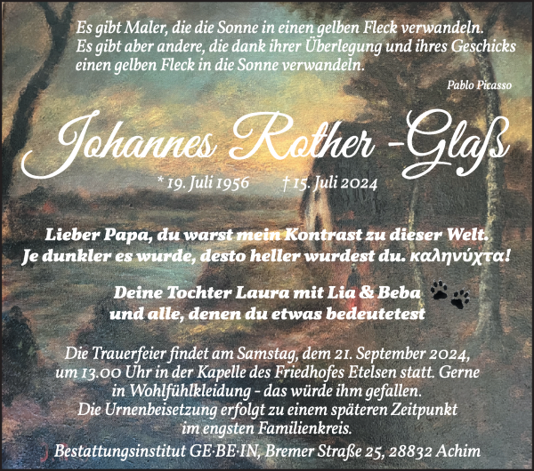 Traueranzeige von Johannes Rother-Glaß von WESER-KURIER