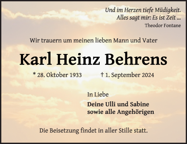 Traueranzeige von Karl-Heinz Behrens von WESER-KURIER