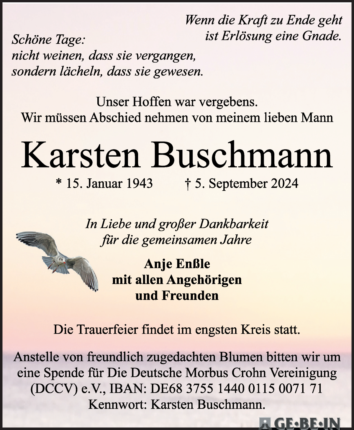 Traueranzeige von Karsten Buschmann von Die Norddeutsche