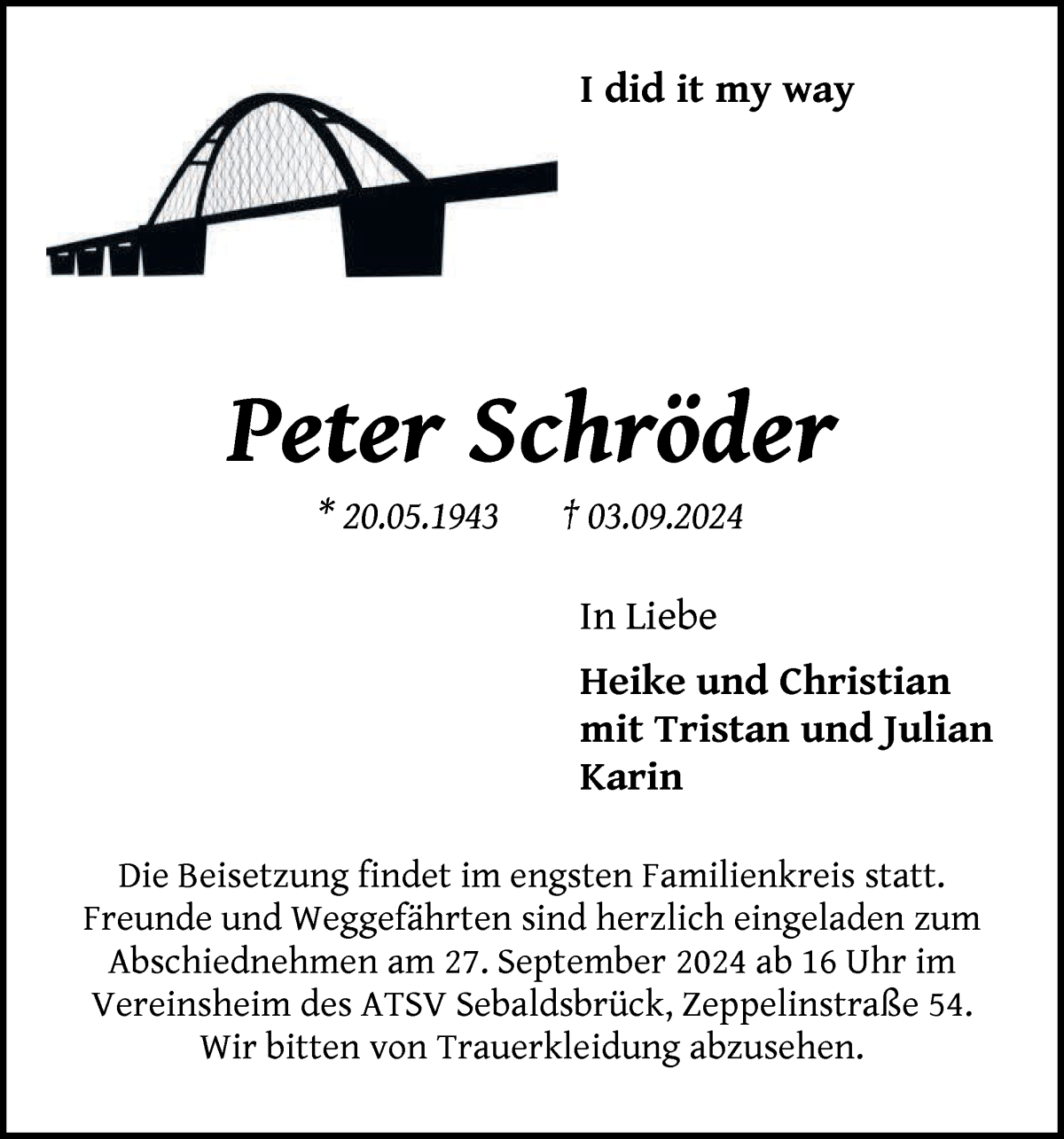 Traueranzeige von Peter Schröder von WESER-KURIER