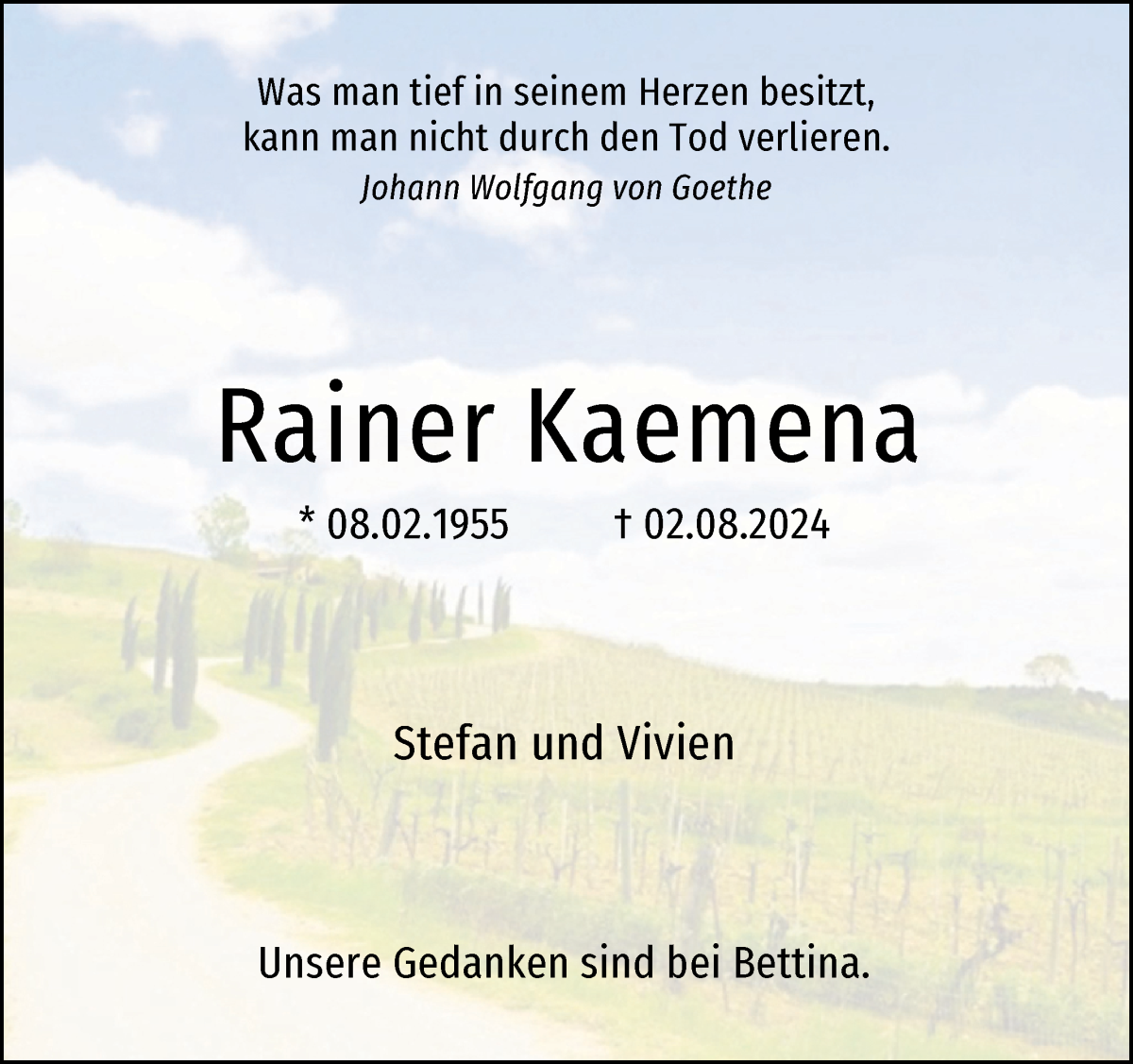 Traueranzeige von Rainer Kaemena von WESER-KURIER