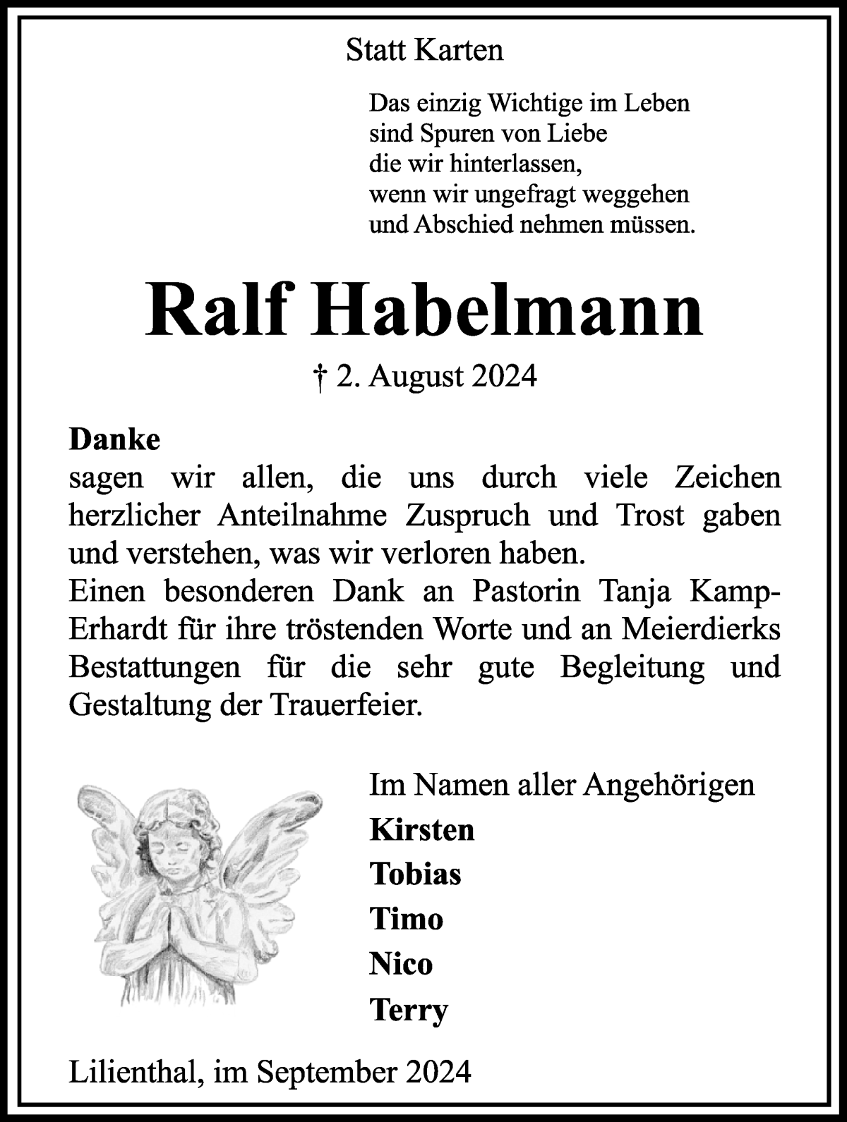 Traueranzeige von Ralf Habelmann von Wuemme Zeitung