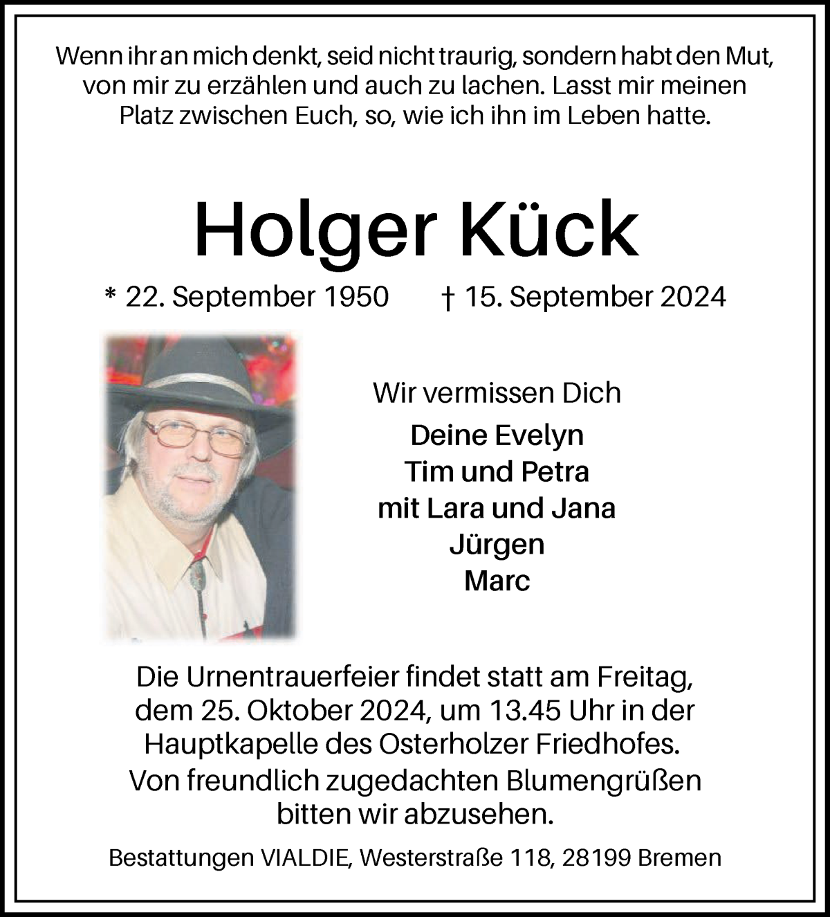 Traueranzeige von Rolf Kück von WESER-KURIER