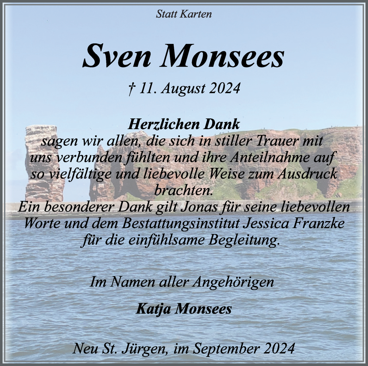 Traueranzeige von Sven Monsees von Wuemme Zeitung