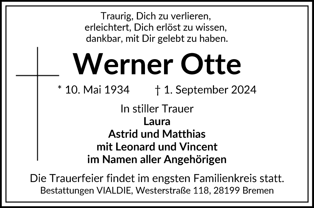 Traueranzeige von Werner Otte von WESER-KURIER