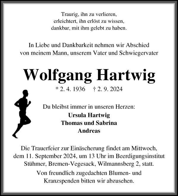 Traueranzeige von Wolfgang Hartwig von Die Norddeutsche