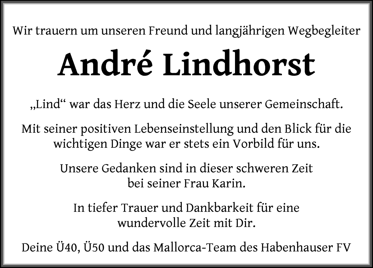 Traueranzeige von Andre Lindhorst von WESER-KURIER