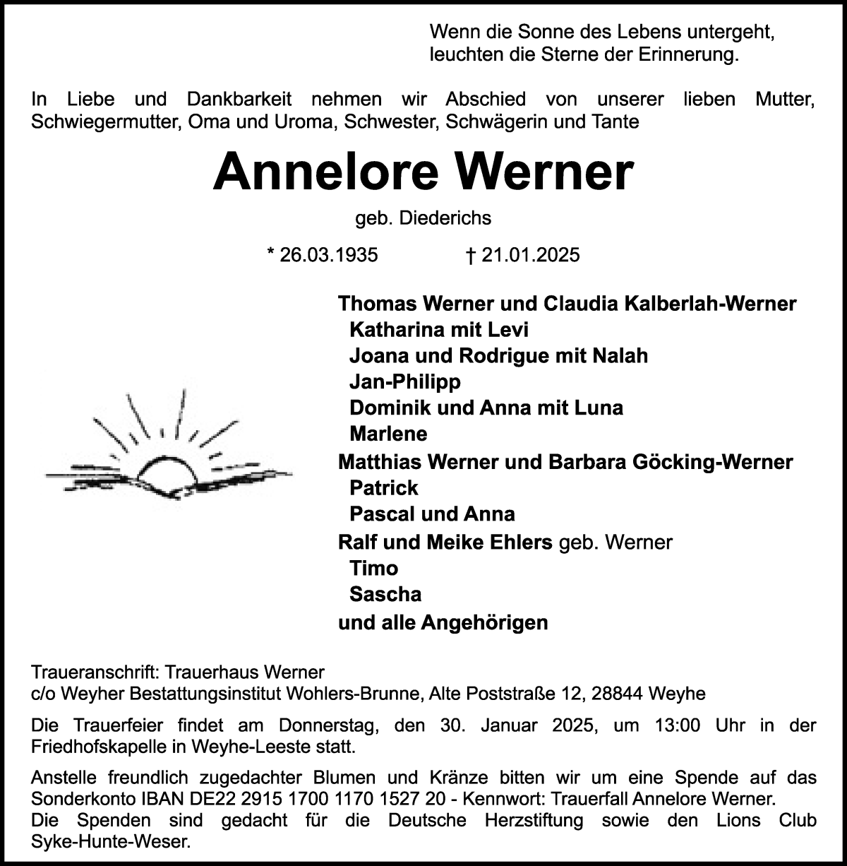 Traueranzeige von Annelore Werner von WESER-KURIER