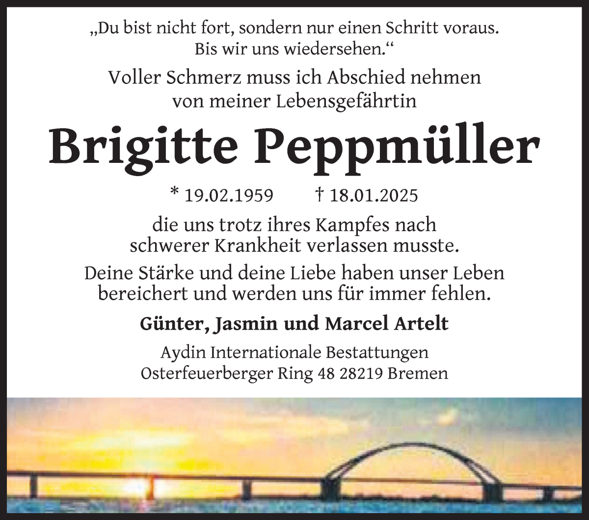 Traueranzeige von Brigitte Peppmüller von WESER-KURIER