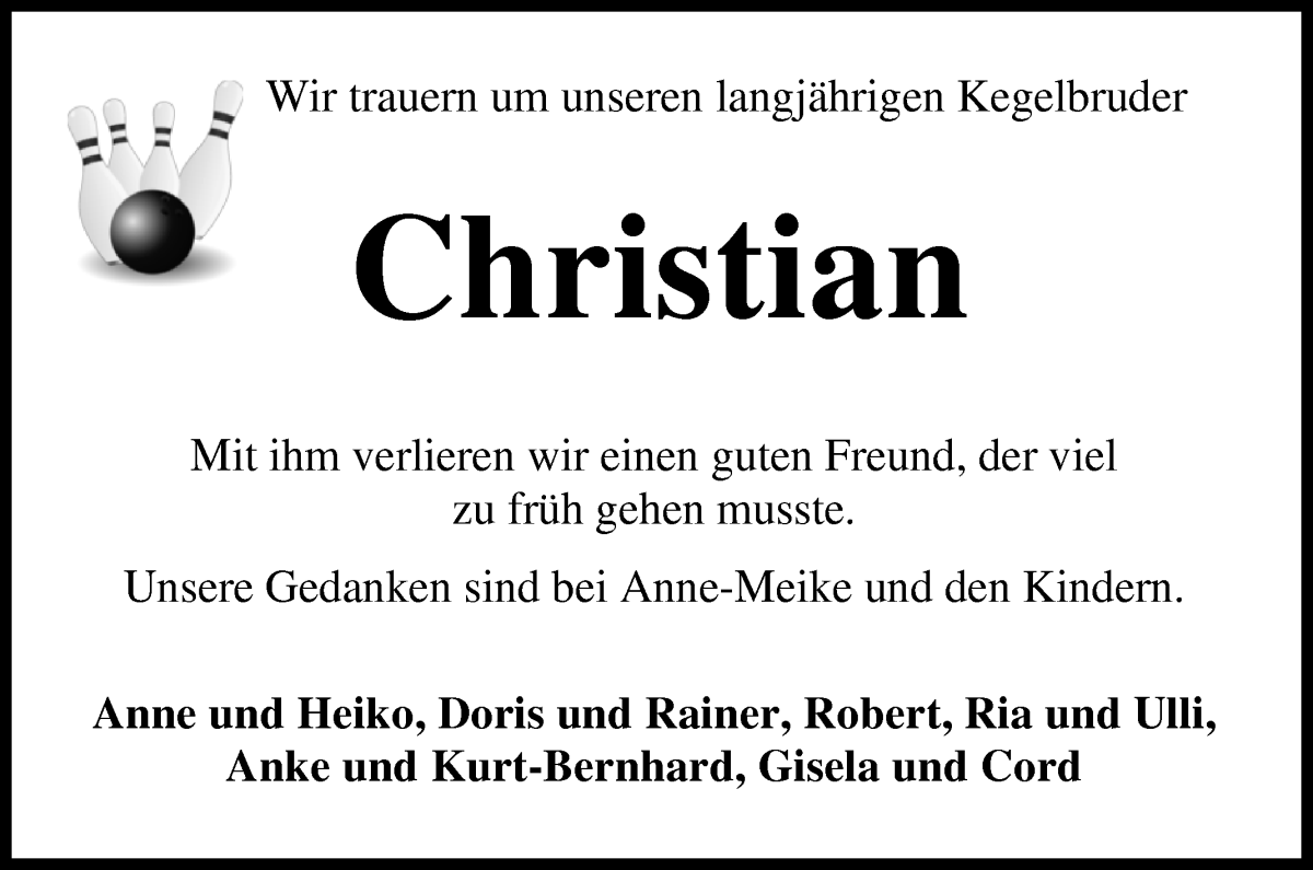 Traueranzeige von Christian Faß von Osterholzer Kreisblatt