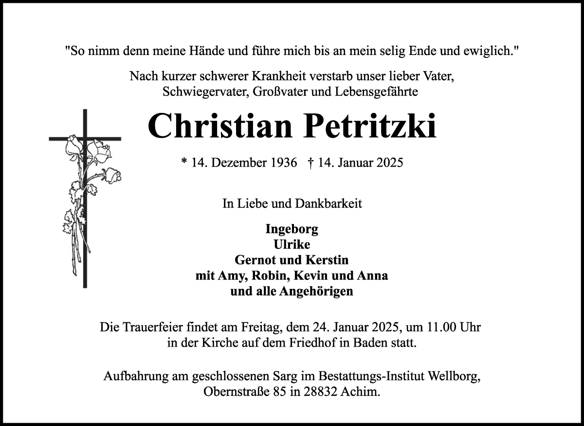 Traueranzeige von Christian Petritzki von WESER-KURIER