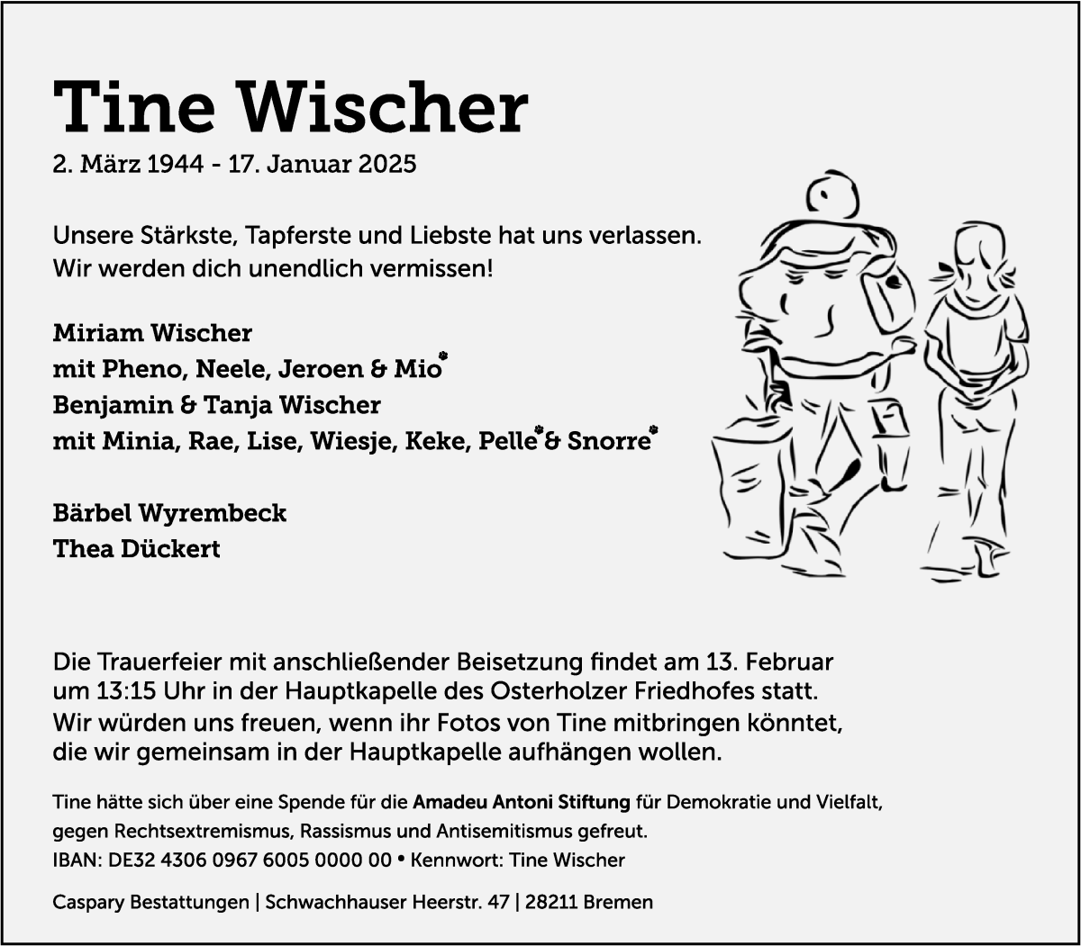 Traueranzeige von Christine Tine Wischer von WESER-KURIER