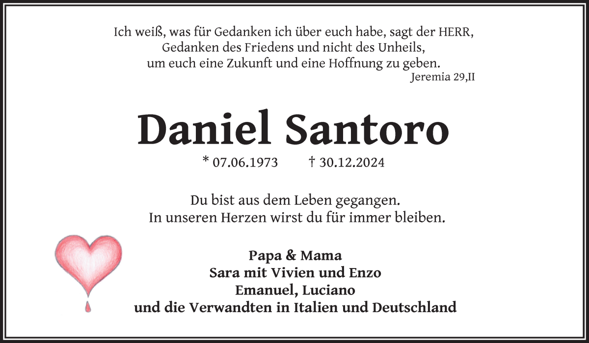 Traueranzeige von Daniel Santoro von WESER-KURIER