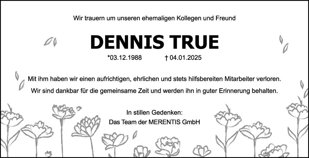 Traueranzeige von Dennis True von WESER-KURIER