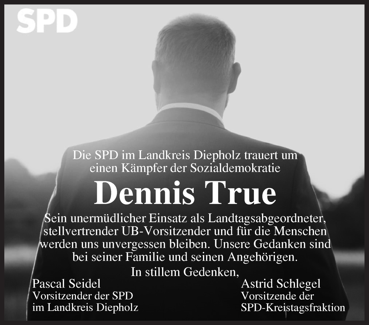 Traueranzeige von Dennis True von Regionale Rundschau/Syker Kurier