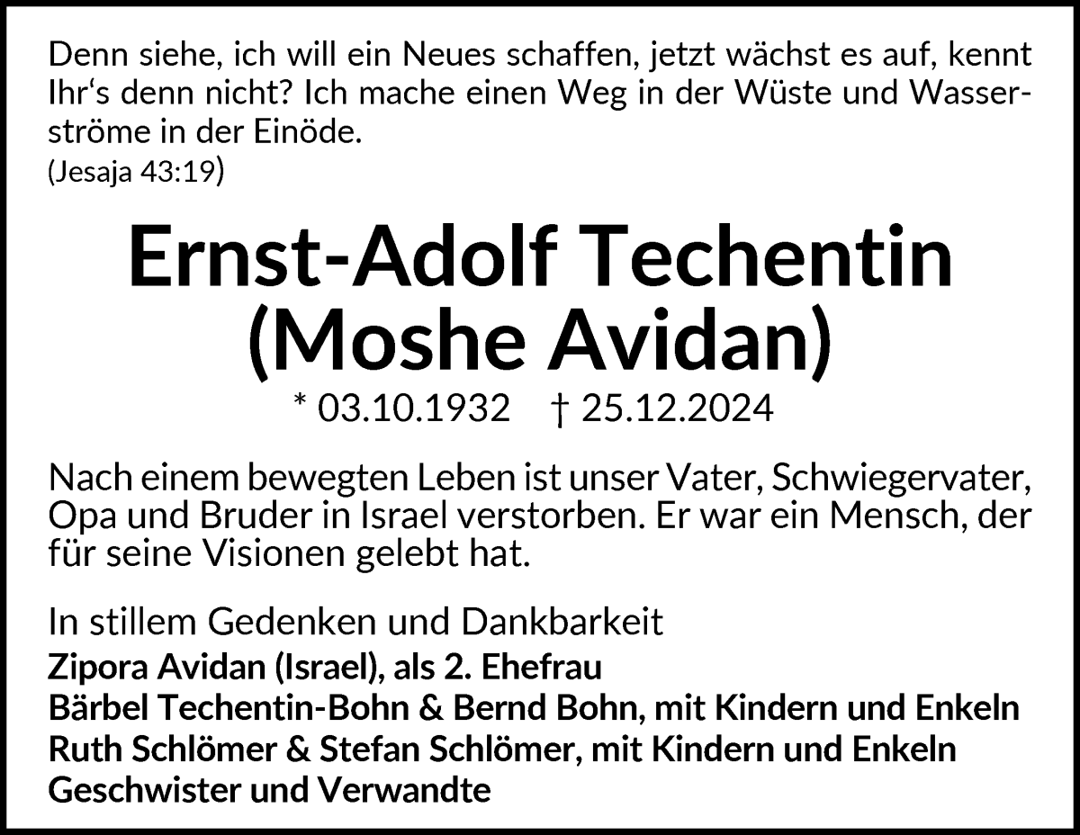 Traueranzeige von Ernst-Adolf Techentin von WESER-KURIER