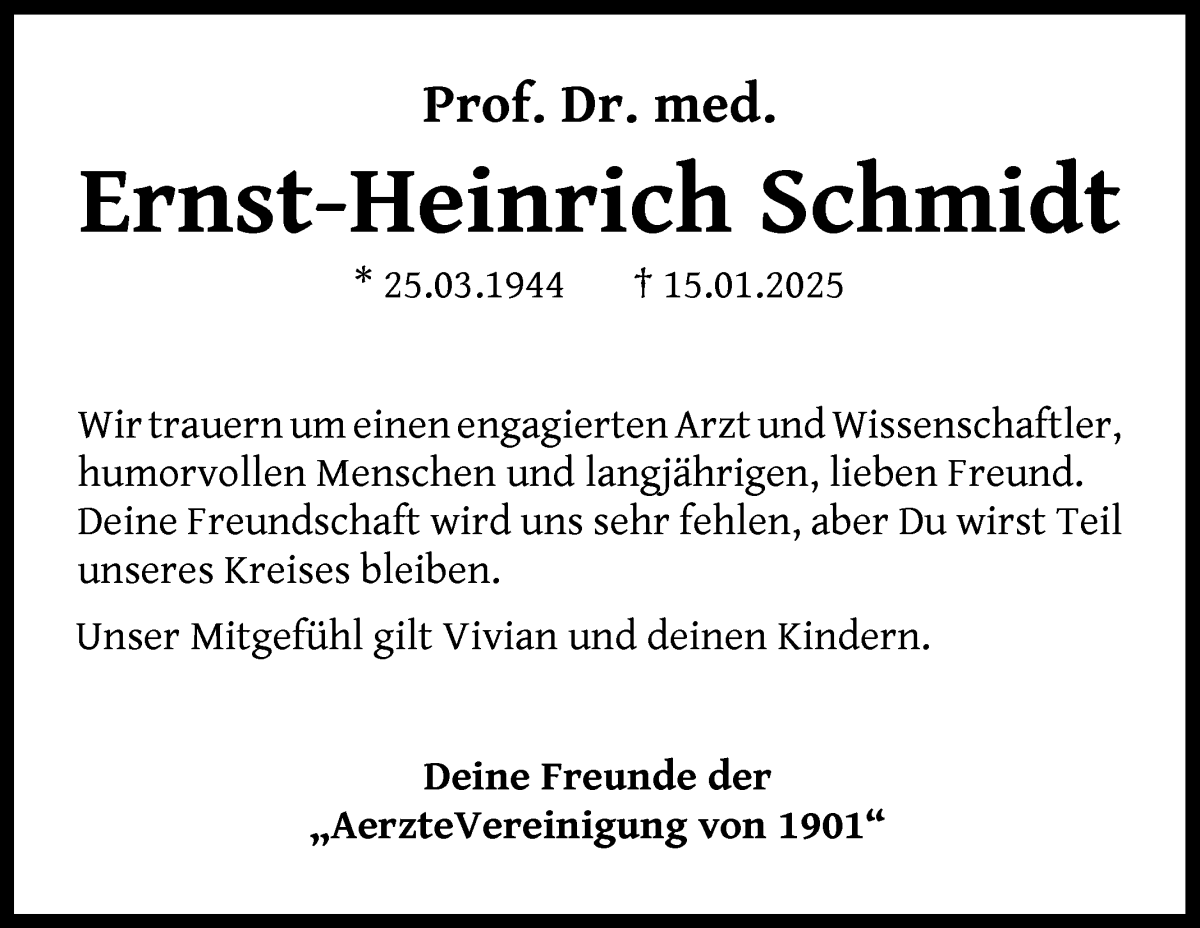 Traueranzeige von Ernst-Heinrich Schmidt von WESER-KURIER