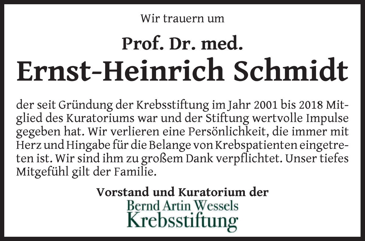 Traueranzeige von Ernst-Heinrich Schmidt von WESER-KURIER