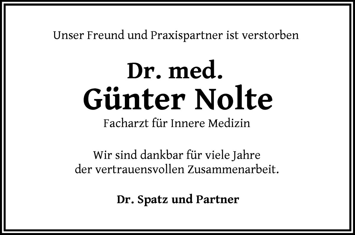 Traueranzeige von Günter Nolte von WESER-KURIER