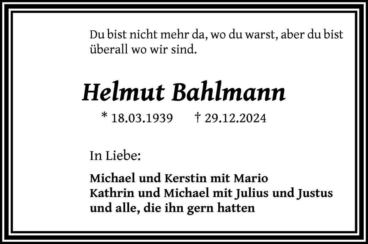 Traueranzeige von Helmut Bahlmann von WESER-KURIER