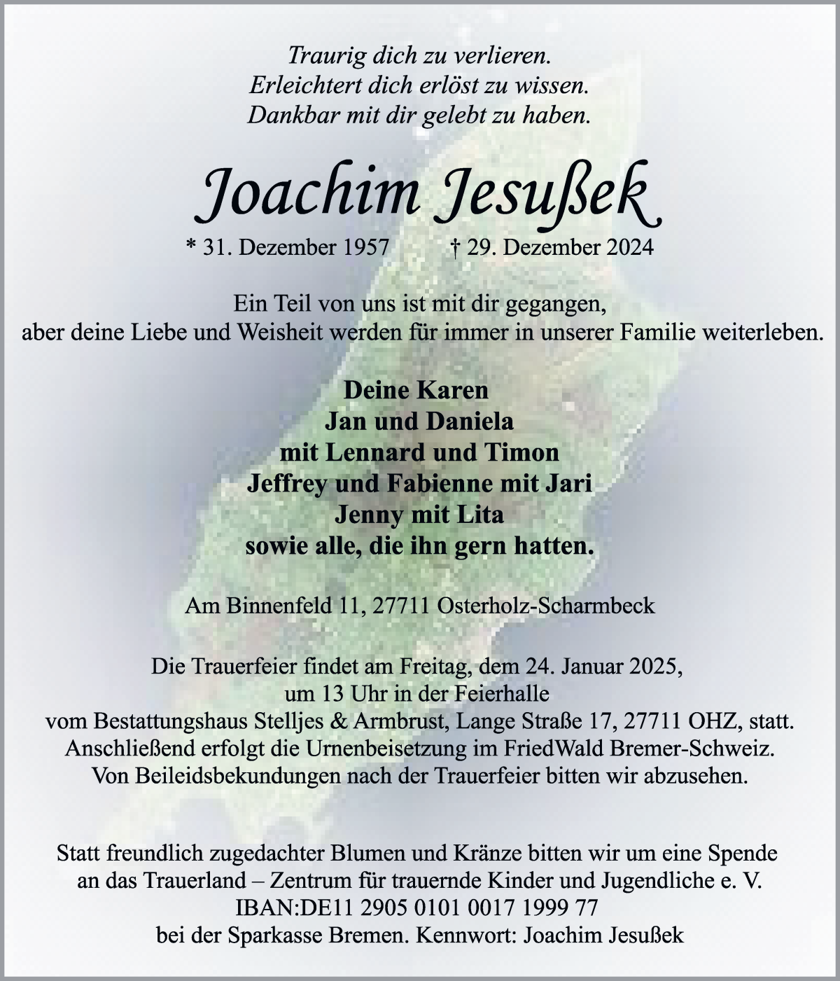 Traueranzeige von Joachim Jesußek von Osterholzer Kreisblatt