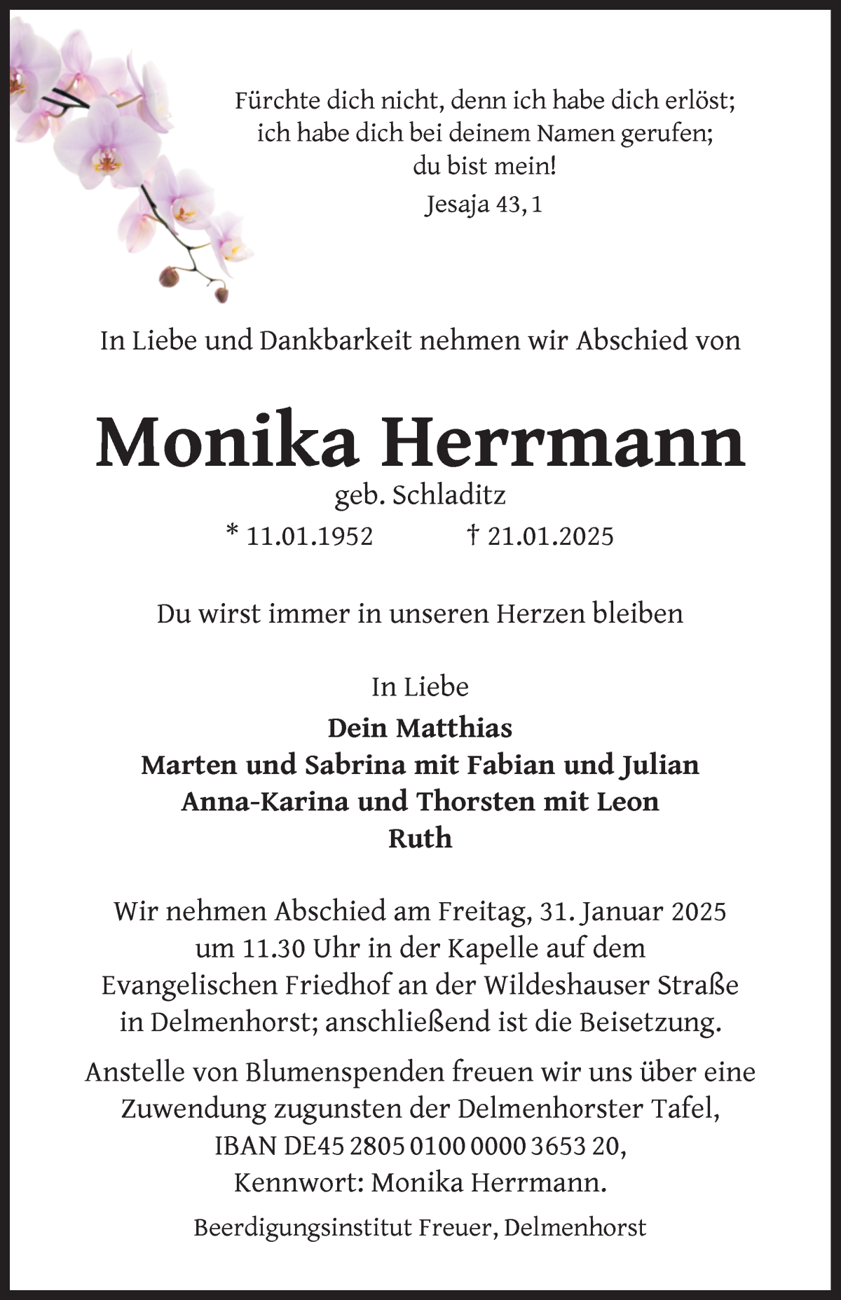 Traueranzeige von Monika Herrmann von WESER-KURIER