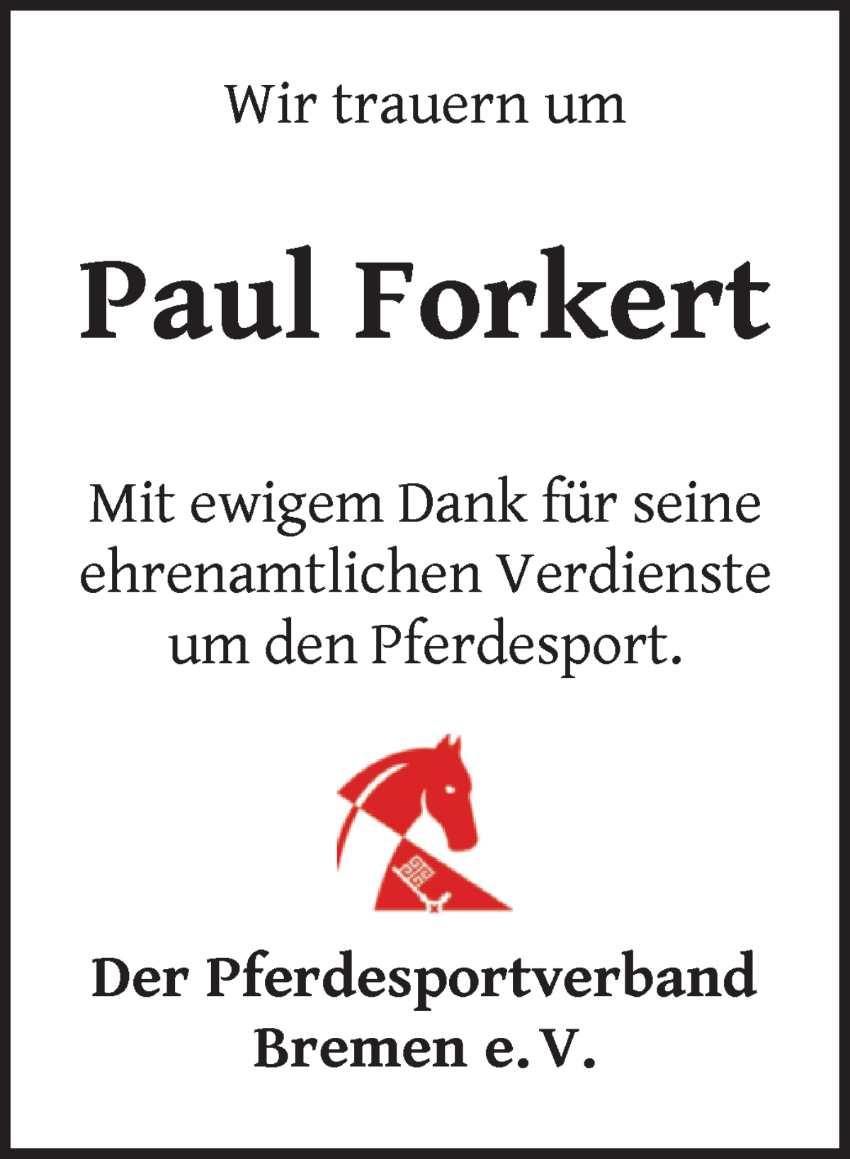 Traueranzeige von Paul Forkert von WESER-KURIER