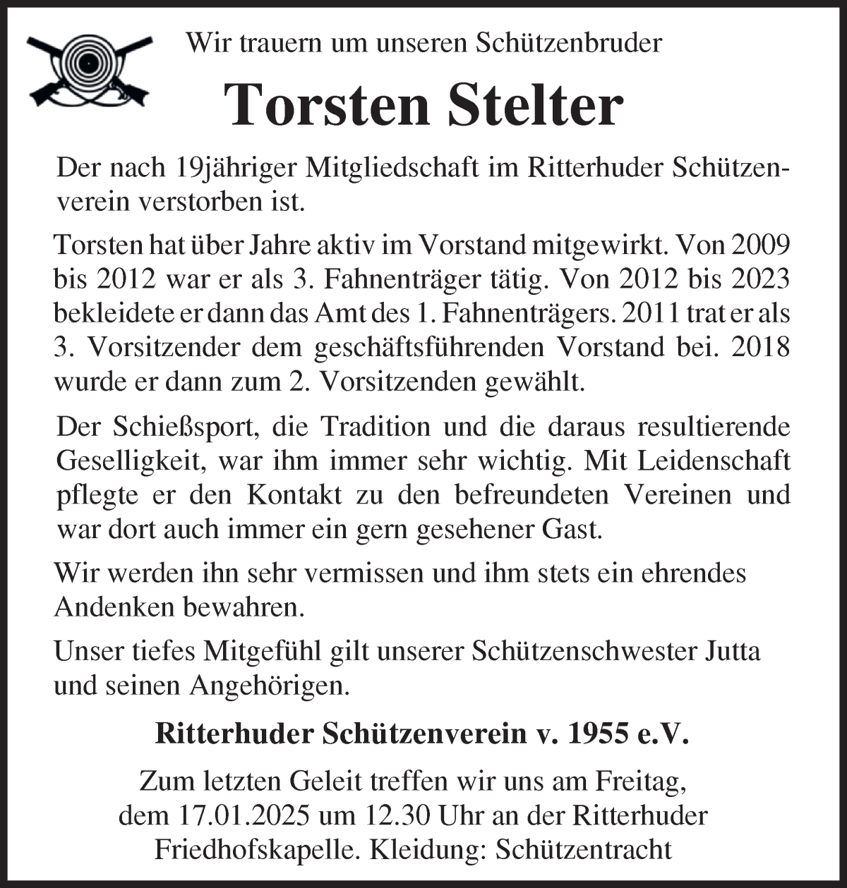 Traueranzeige von Torsten Stelter von Osterholzer Kreisblatt