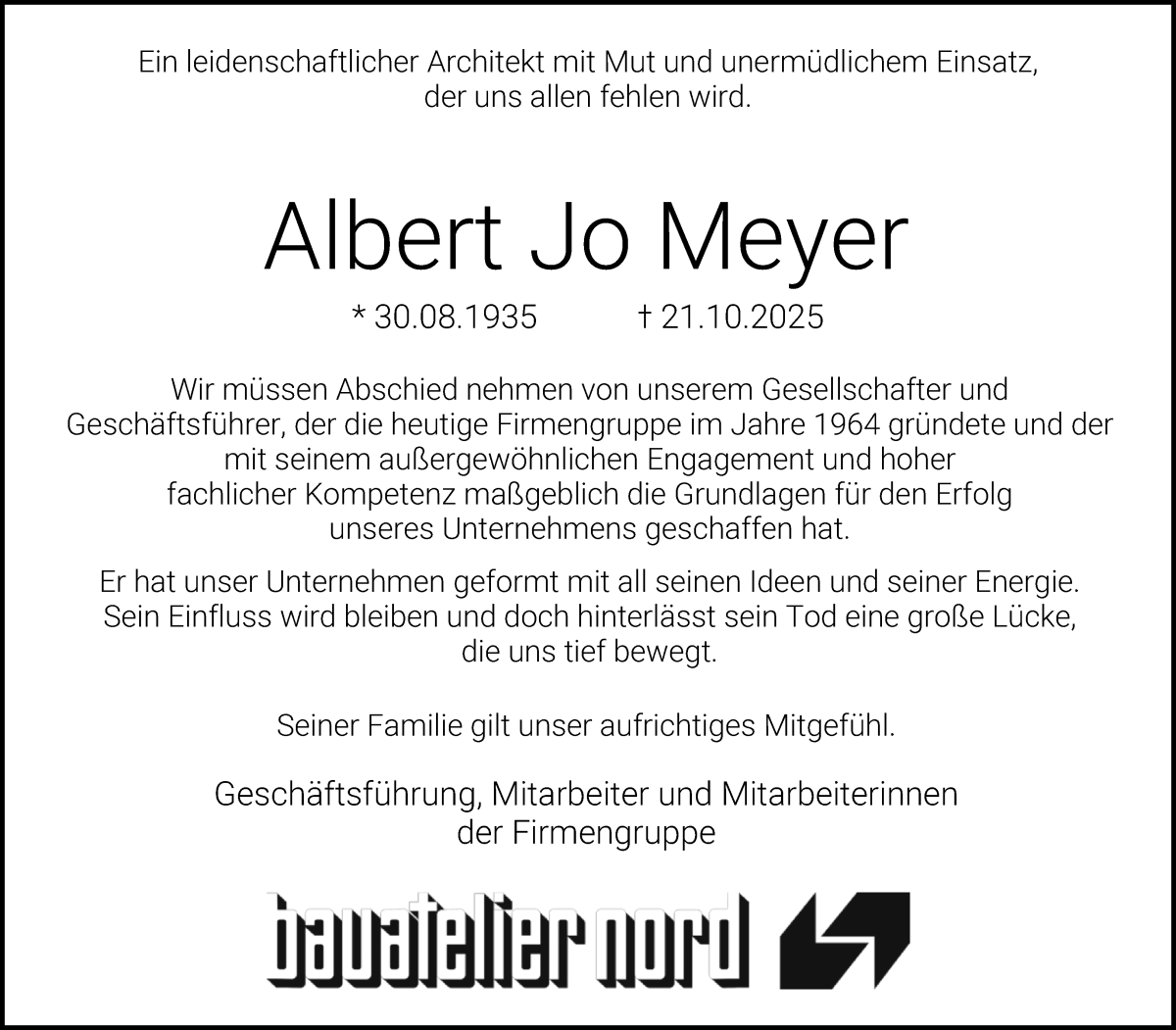 Traueranzeige von Albert Jo Meyer von WESER-KURIER