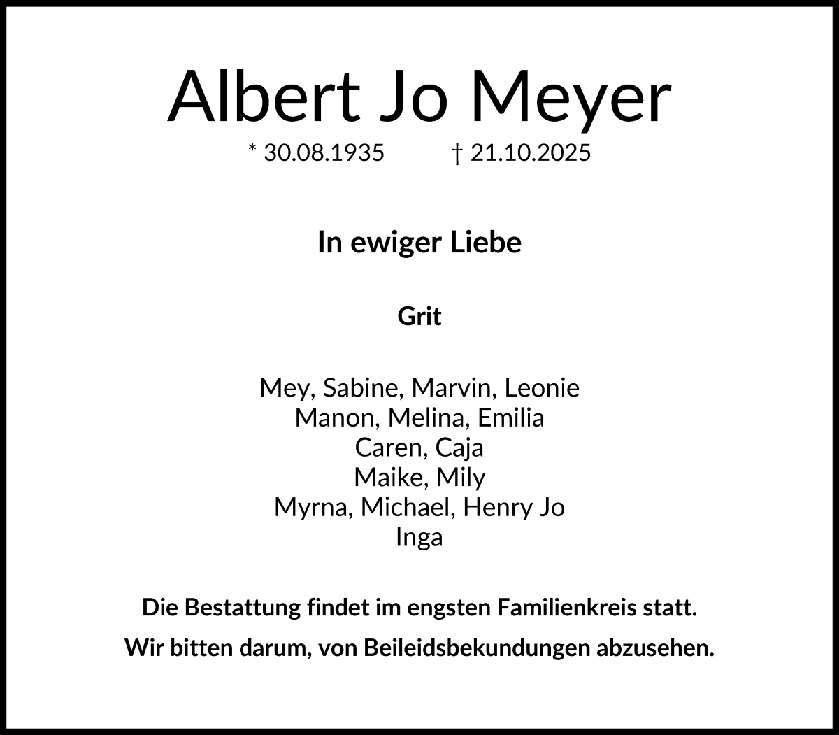 Traueranzeige von Albert Jo Meyer von WESER-KURIER