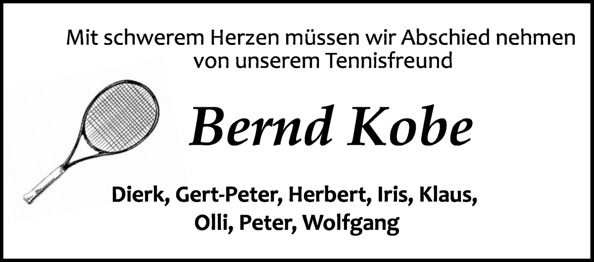 Traueranzeige von Bernd Kobe von Die Norddeutsche