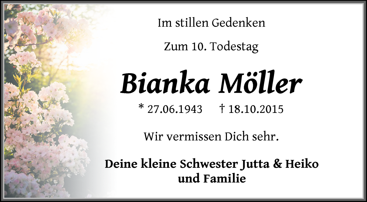 Traueranzeige von Bianka Möller von WESER-KURIER