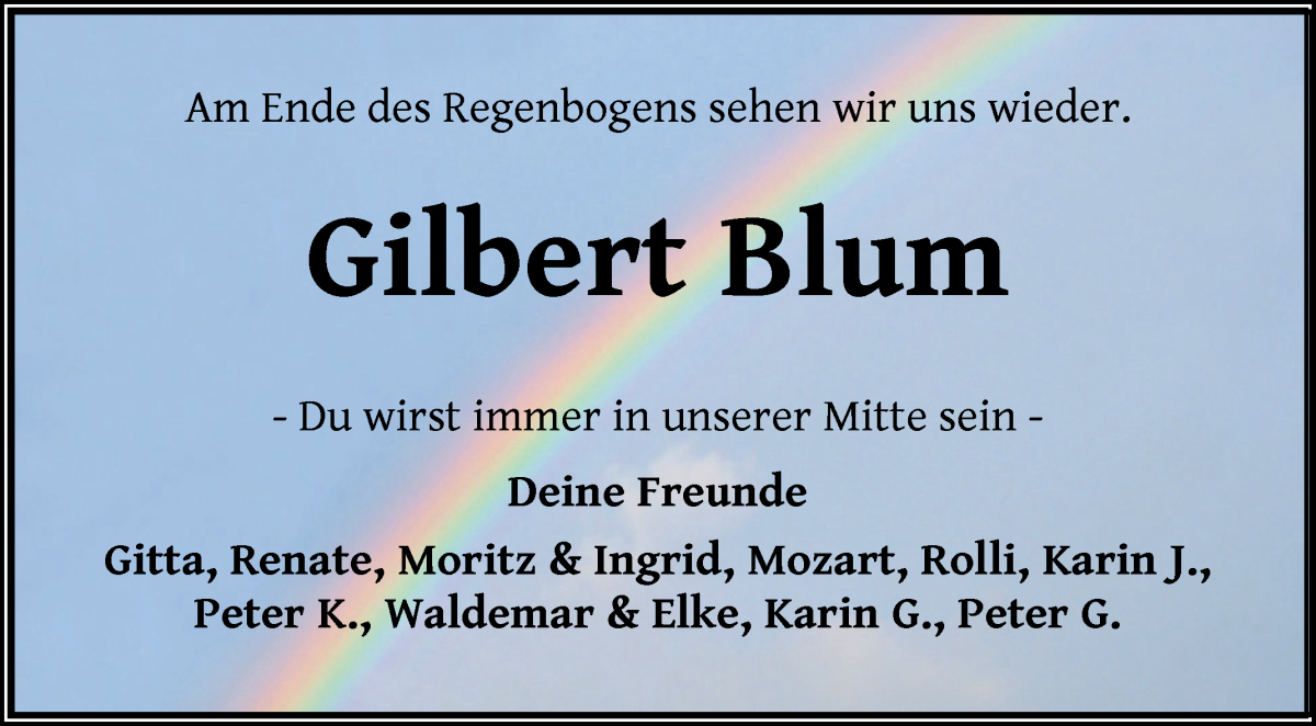 Traueranzeige von Gilbert Blum von WESER-KURIER