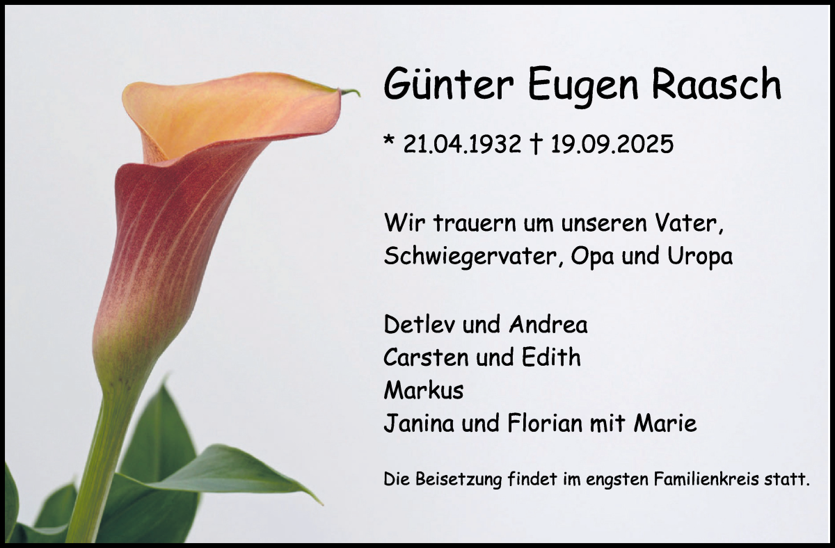 Traueranzeige von Günter Eugen Raasch von WESER-KURIER