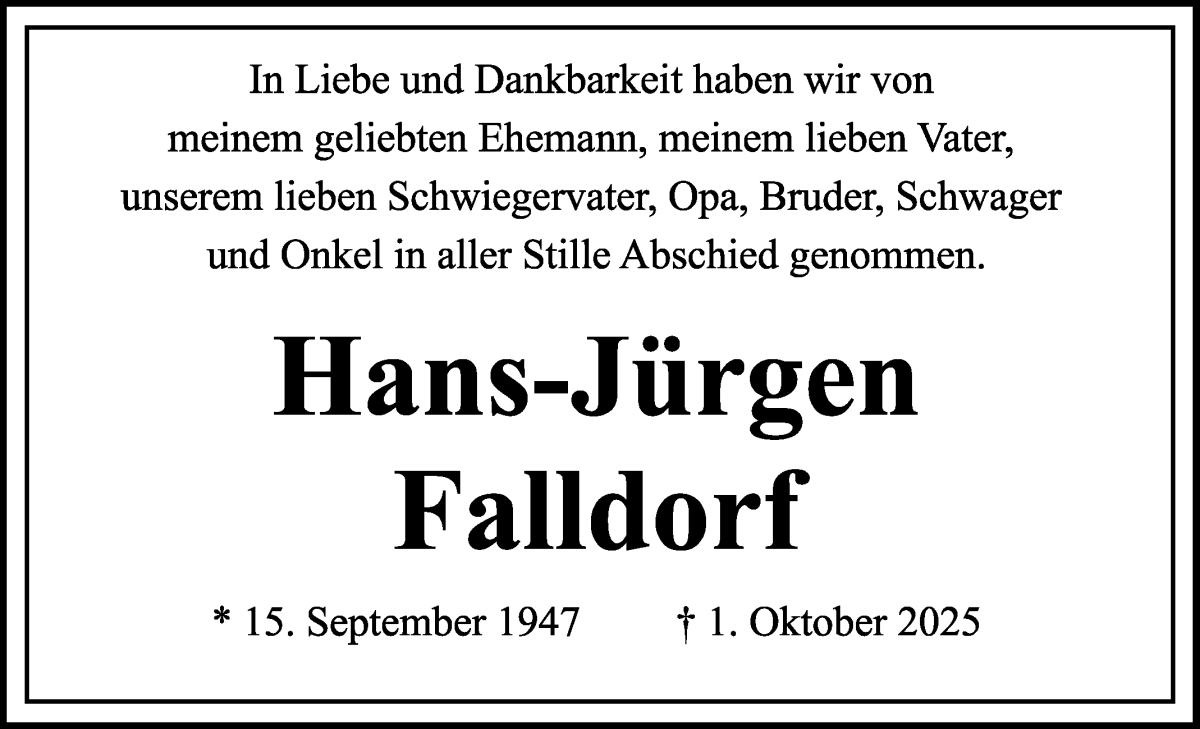 Traueranzeige von Hans-Jürgen Falldorf von WESER-KURIER