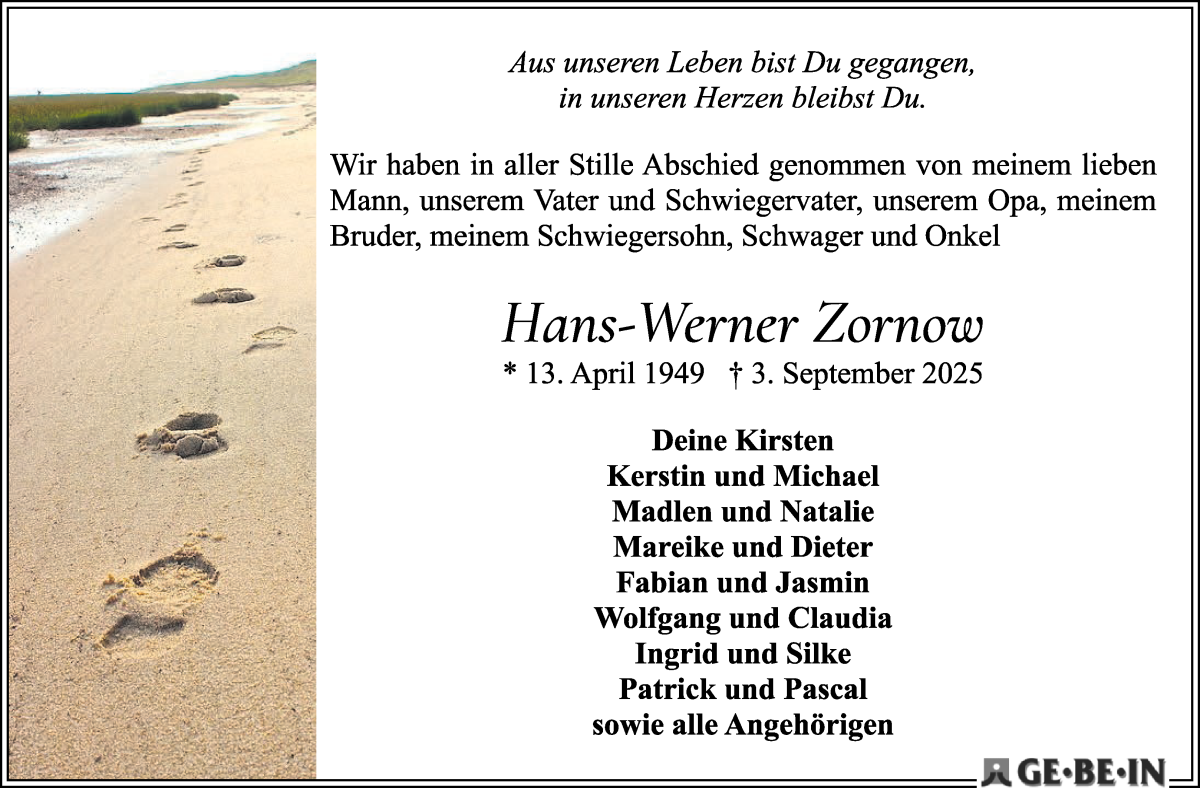 Traueranzeige von Hans-Werner Zornow von WESER-KURIER