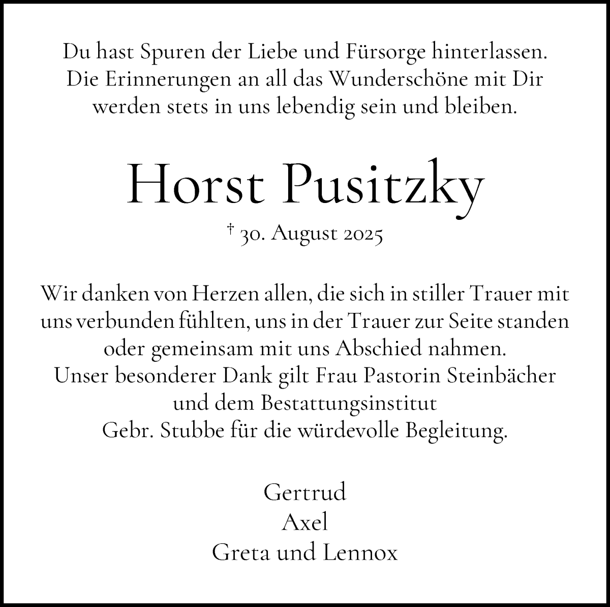 Traueranzeige von Horst Pusitzky von WESER-KURIER