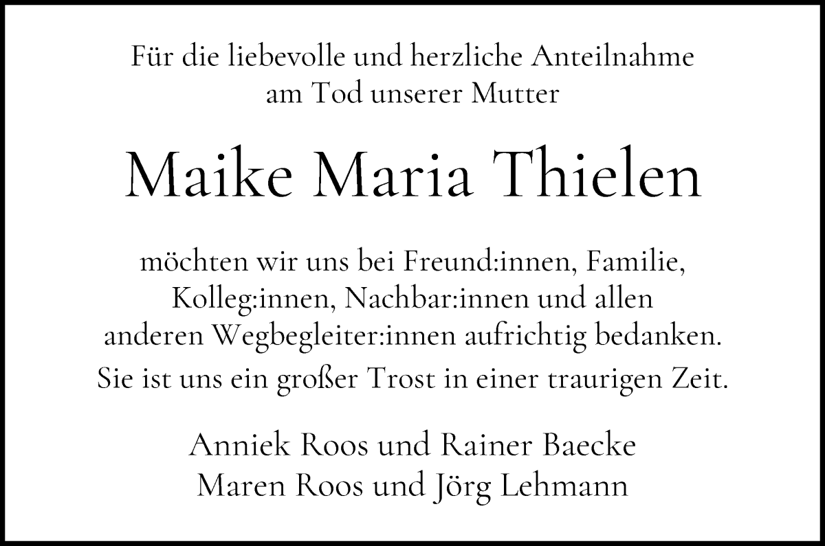 Traueranzeige von Maike Maria Thielen von WESER-KURIER