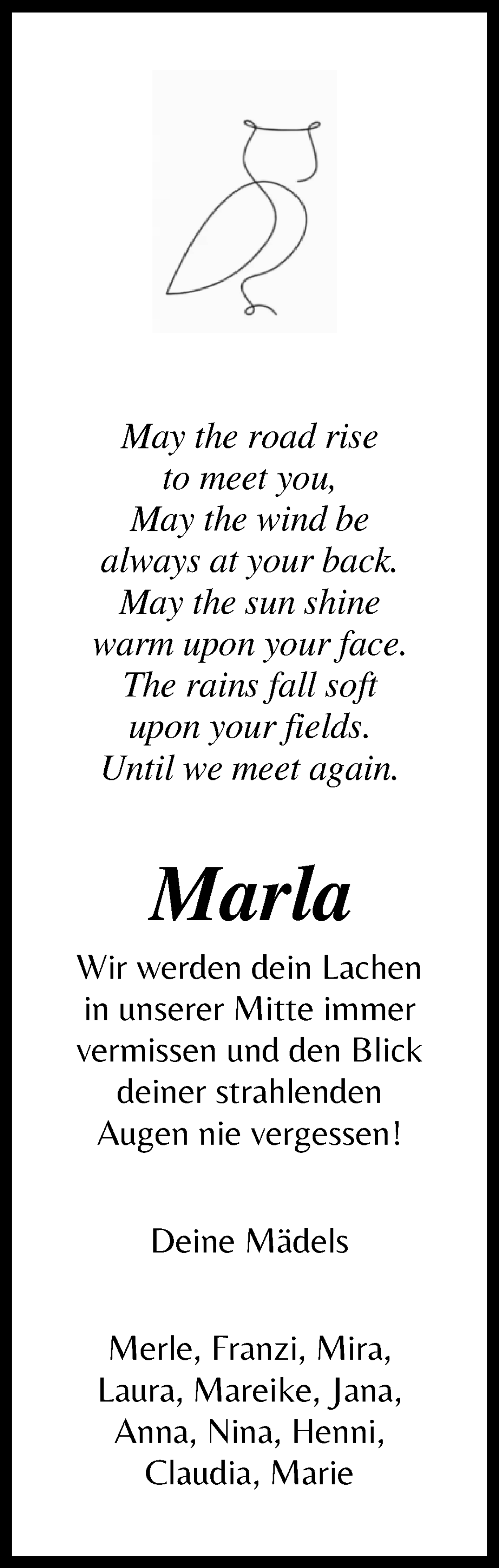 Traueranzeige von Marla Gutberlet von WESER-KURIER