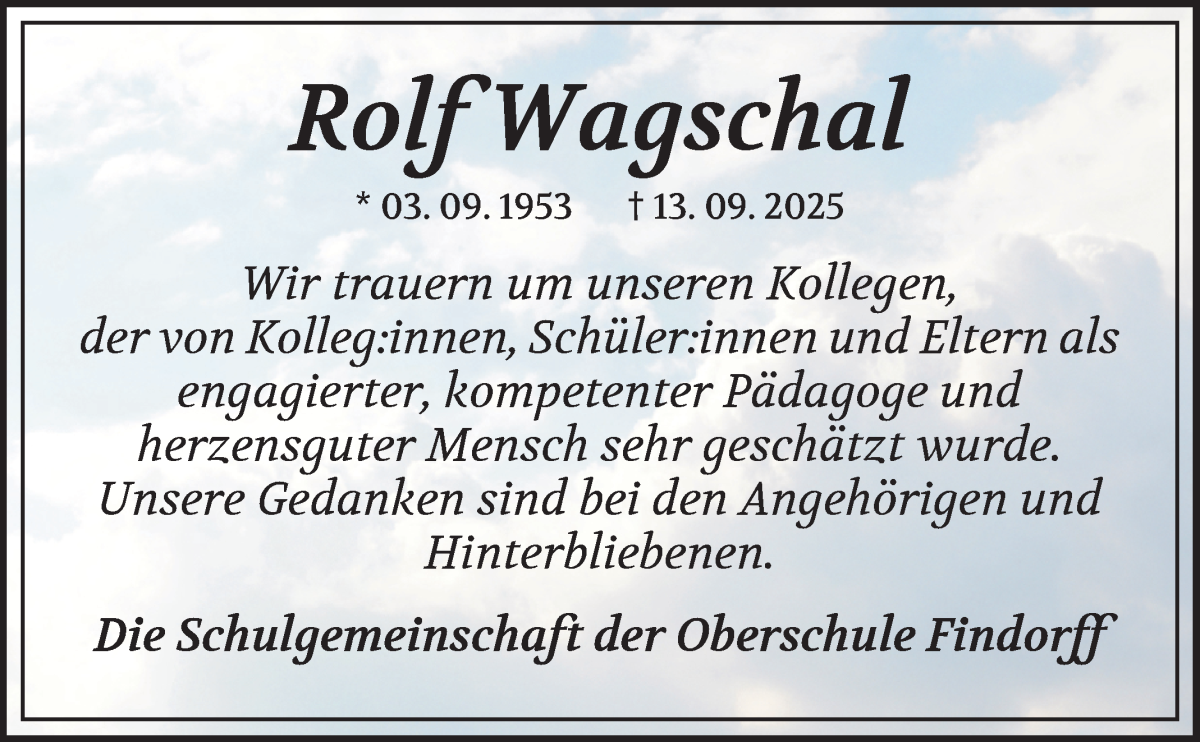 Traueranzeige von Rolf Wagschal von WESER-KURIER