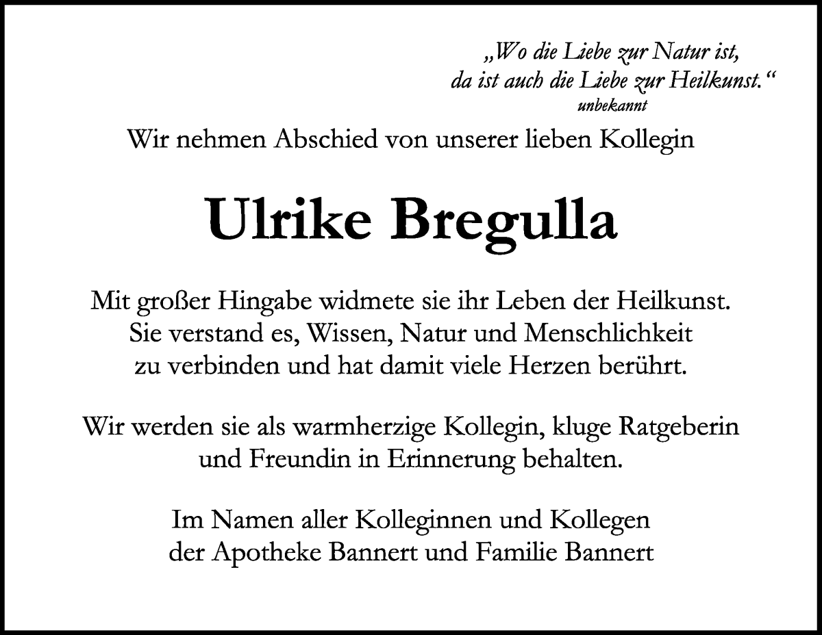 Traueranzeige von Ulrike Bregulla von WESER-KURIER