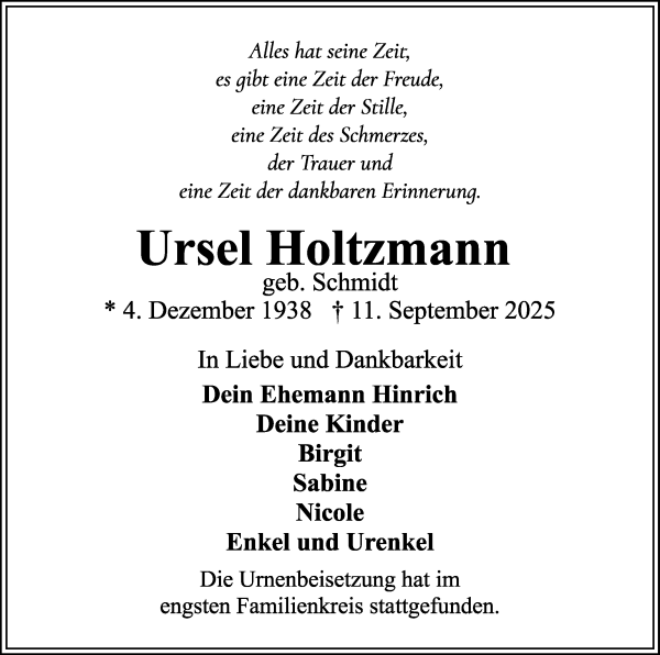 Traueranzeige von Ursel Holtzmann von WESER-KURIER